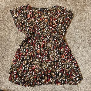 Vintage B Wear XL Semi Sheer Red Brown Patterned Boho Indie Flowy Vtg Tie Detail